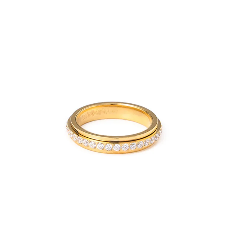 CARLIDANA Gold Plated Zircon Titanium Steel Spinning Fidget Ring