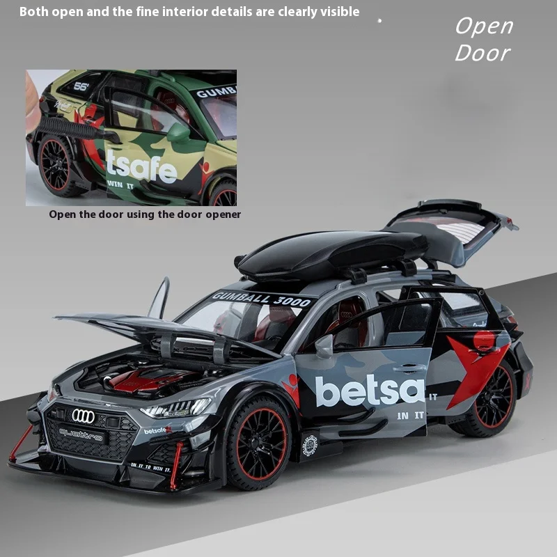Alloy car model ornaments Audi RS6 modified version sound and light 6 door opening and return toy wagon music model ornaments 4