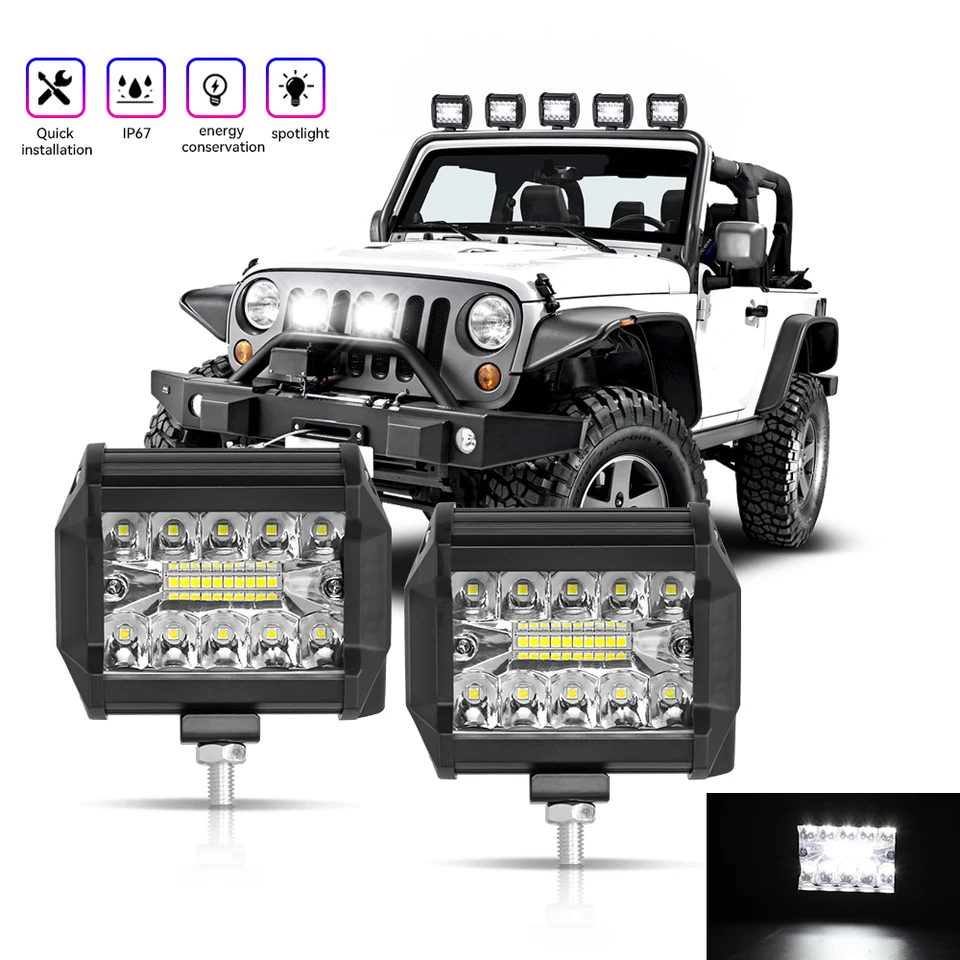 4x 63W LED Barre de Travail Spot 12-24V Haute Luminosité Atv Camion SUV
