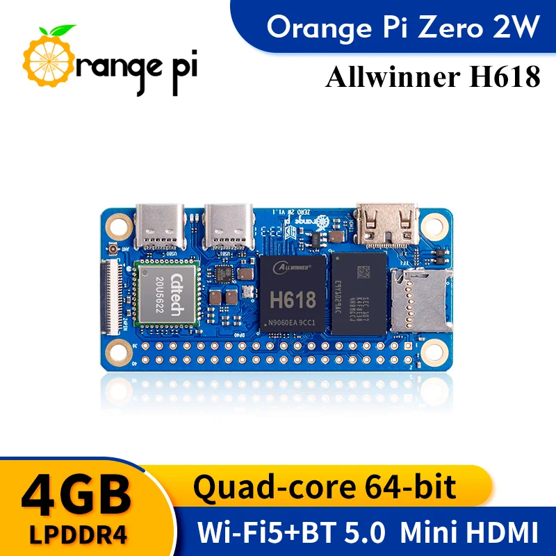 Mini Development Board Single Board Computer Orange Pi Zero 2W 4GB + Expansion Board Development Board Allwinner H618 Orange Pi Zero 2 W WiFi-BT Zero2W Single Computer