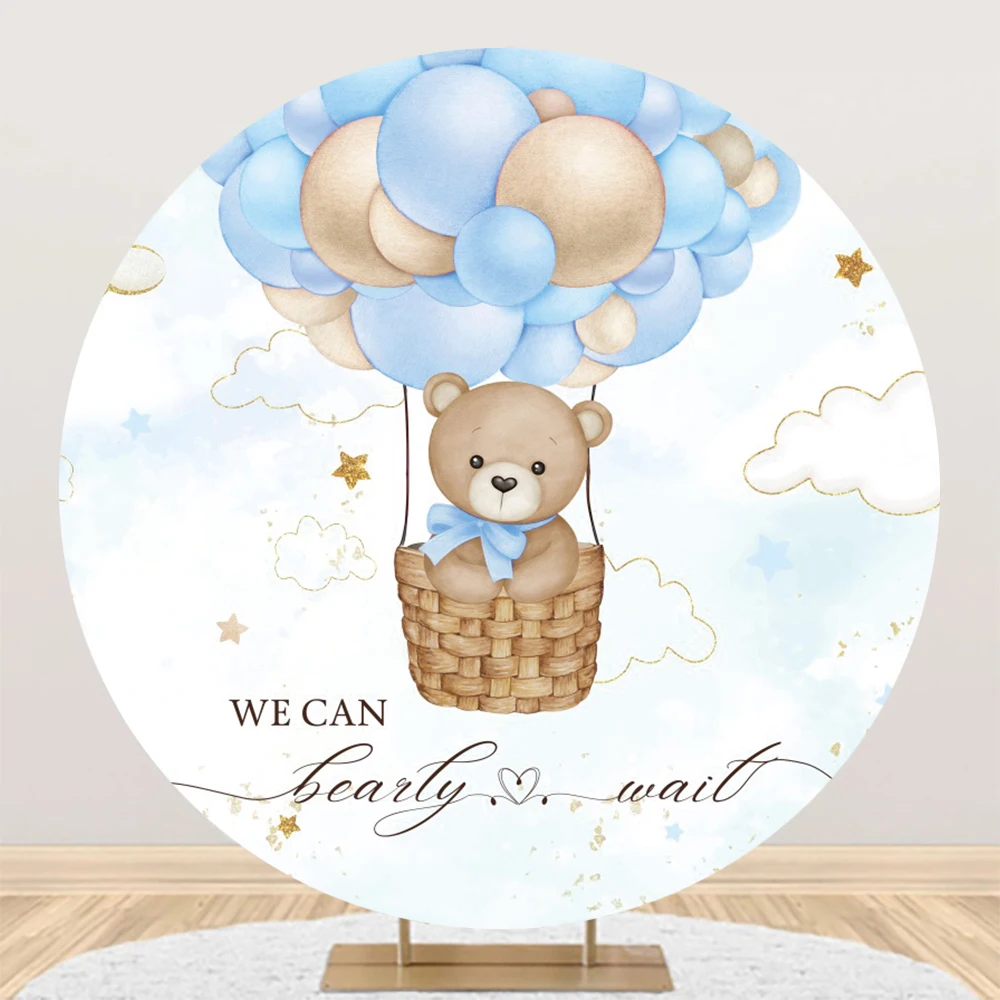 Cenários Redondos Personalizados para Fotografia Foto Círculo Fundos Nuvem e Estrela Balão Urso de Pelúcia Festa de Aniversário Baby Shower - Image 3