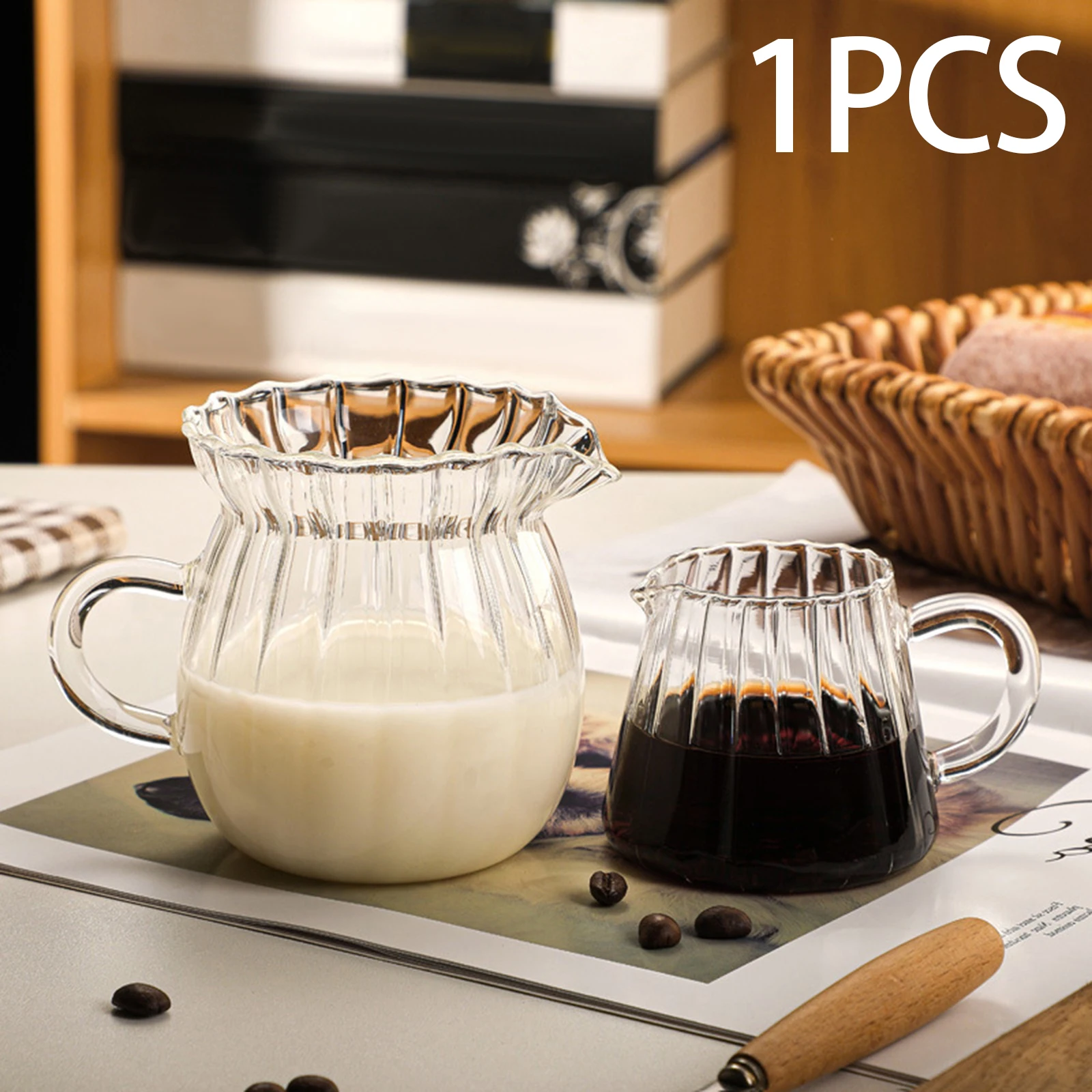 2 Jarras De Crema Para Café – 100 Ml, Cristal Y Madera, Ideales Para Leche O Siropes