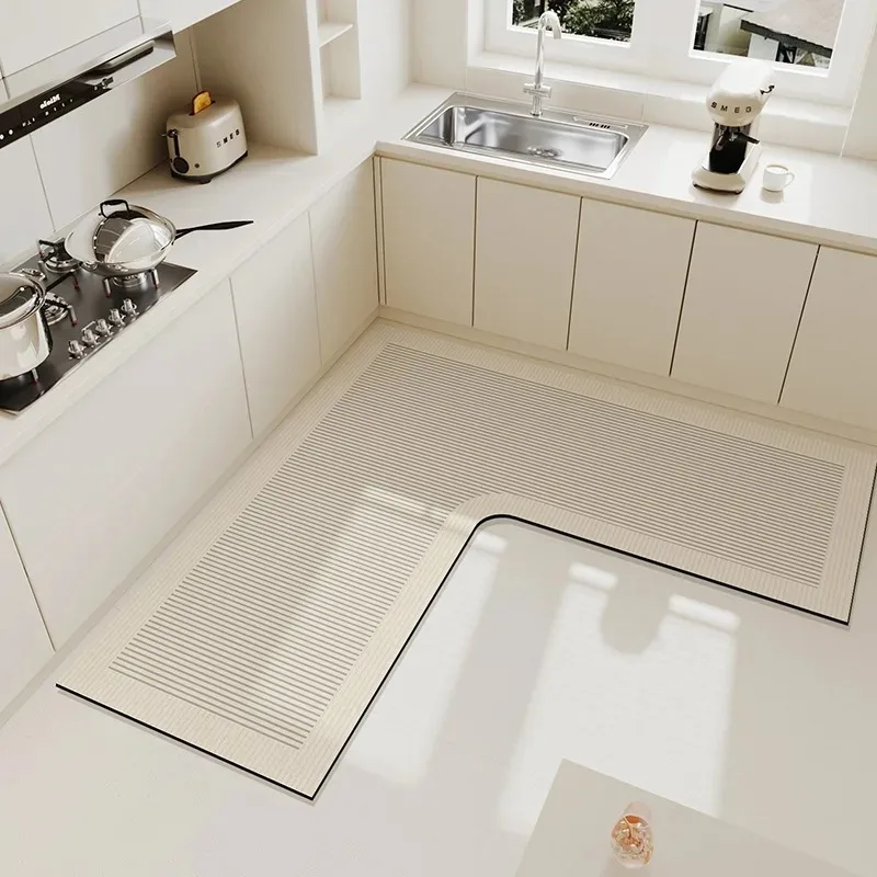 Light Luxury Simple Decorate Kitchen Carpet L-shaped Soft Mat Non-slip Oil-proof Waterproof PVC Easy To Clean Rug Ковер Tapis 러그 2