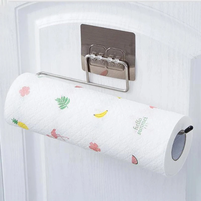Adhesive Paper Towel Holder For Kitchen Napkin Rack Toilet Paper Holder Tissue Dispenser Cabinet Storage Bathroom Accessories