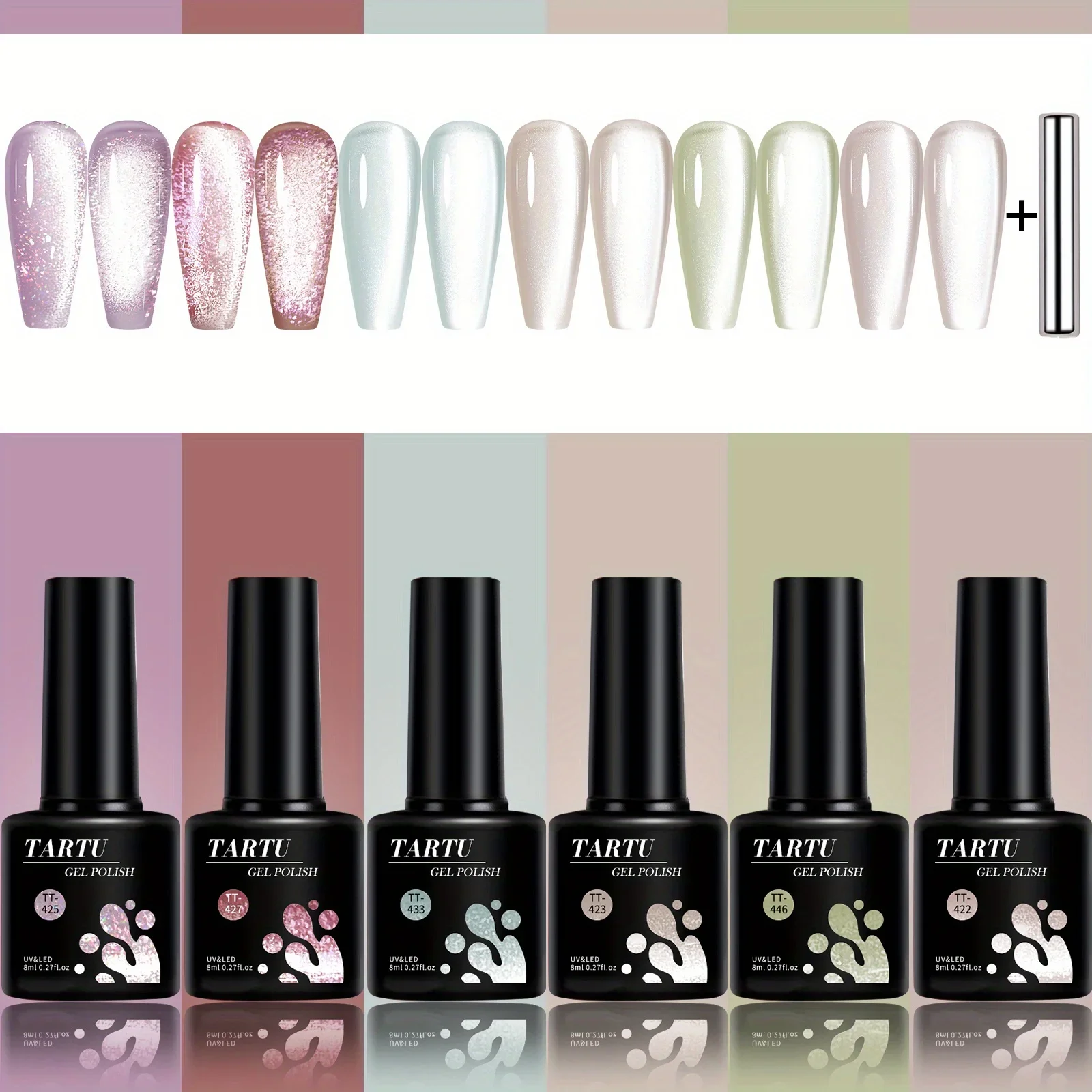 TARTU 6pcs 8ml Cat Eye Gel Nail Polish Set, 6 Colors Gel Polish Kit, Soak Off for Uv/Led, for Salon and Nail Art DIY At Home 4