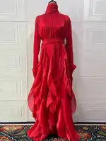 LGRQ early autumn turtleneck full sleeves shinny ruffles pullover Arabic styles floor length vacation dress female vestido 6