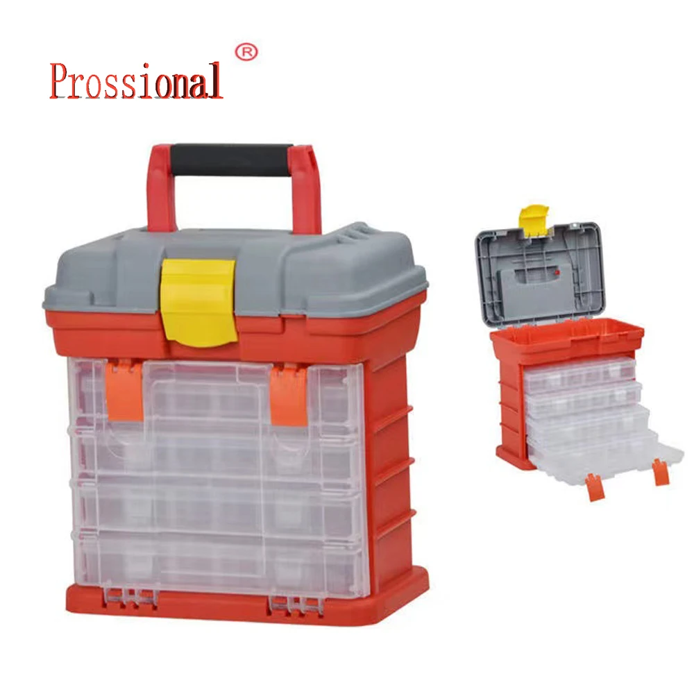 Portable Hardware Storage Box 4-layer Parts Plastic Tool Box Outdoor Toolbox for Repair Fishing Accessories Tool Case