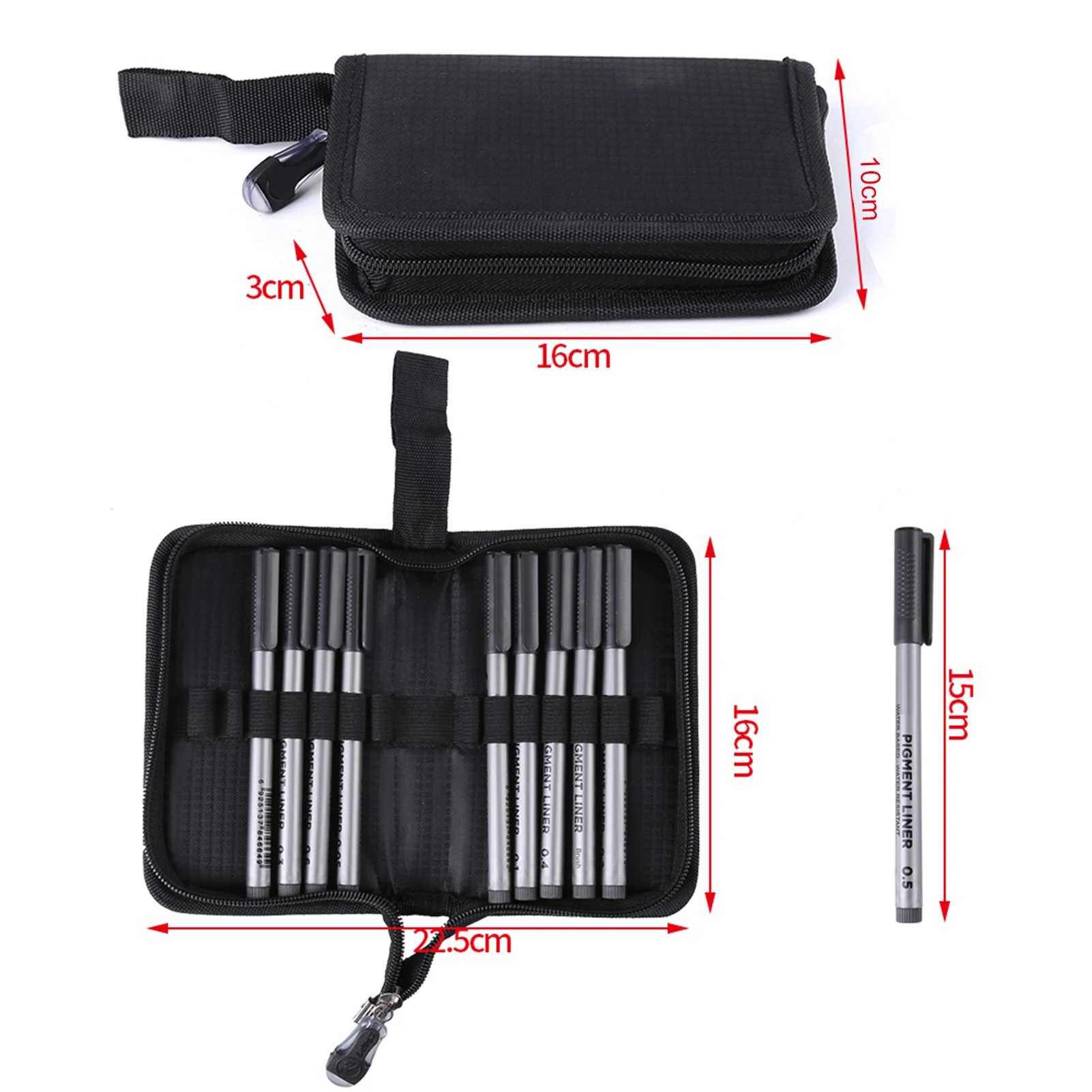 【New】9PCS Pigment Liners Set Waterproof Fine Line Drawing Pen Sketching Art Brush with Pen Bag