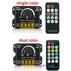 DC5-24V 30A LED Strip Light Knob Switch Dimmer with Wireless RF Controller for Single Color / CCT Tape Lights Stepless Dimming