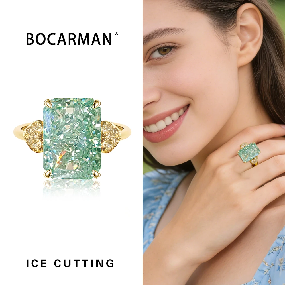 Mint Green Zircon Rectangular Vintage Wedding Ring - Colorful Statement Cocktail Jewelry