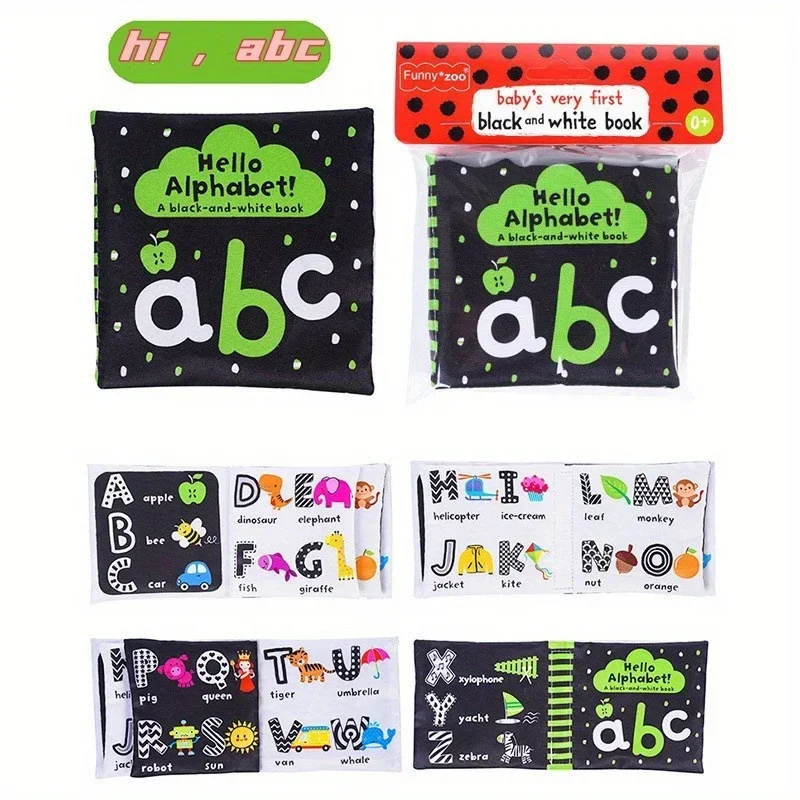Baby Books Toy Newborn Letter Animal Cloth Book Baby Bath Book Crinkle Washable Non-Toxic Early Education Palm Book for Toddlers 6