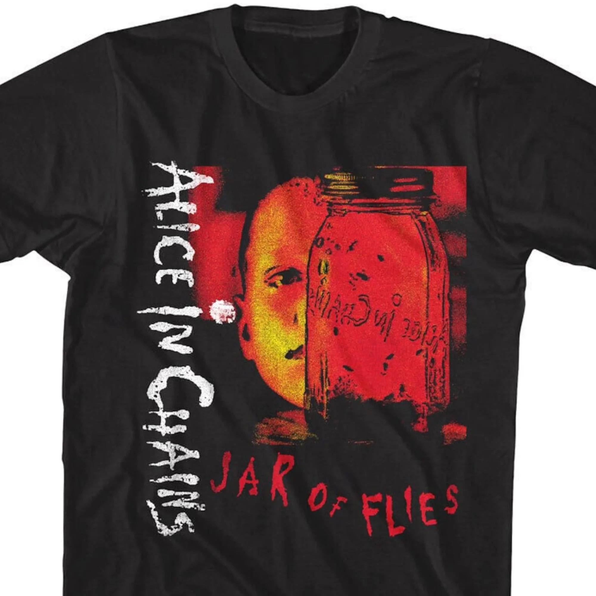 Alice In Catene Tshirt Barattolo Di Mosche Album Art Alt Rock Metal Graphic Tees