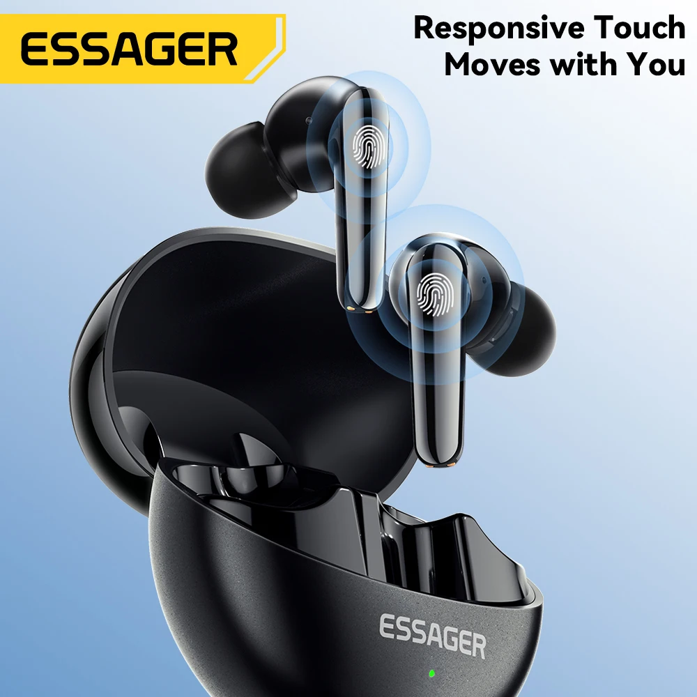 Essager Wireless Bluetooth5.3 Headset Dual Noise Cancellation Touch Control Earbuds With Microphone HiFI Stereo Sound Headphones