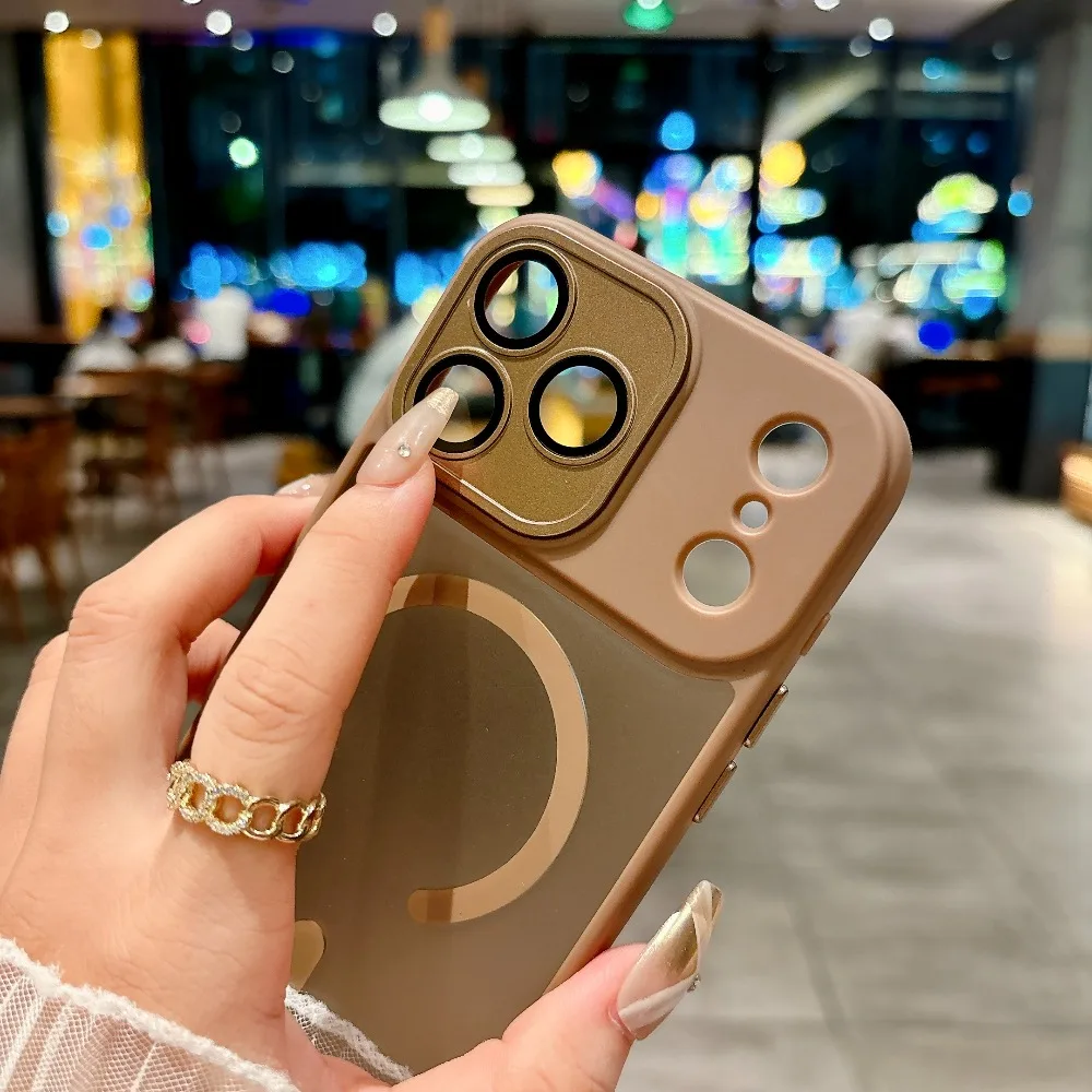 Matte Transparent Shockproof Magnetic Phone Case with Lens Protection