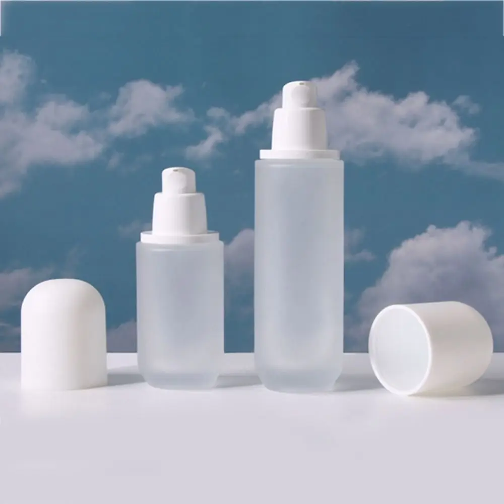 Portable Refillable Bottles Cosmetic Container For Liquid Foundation 20-120ml Frosted Glass Lotion Pump Bottle Press Dispenser 1pc 15ml 30ml liquid foundation storage bottle cosmetics travel emulsion high grade glass anti oxidation separately packed case