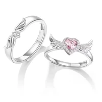 Chic Angel Wing Ring for Couple Pink Heart Cubic Zirconia Eternity Rings Romantic Forever Love Finger Jewelry Valentine Day Gift 1