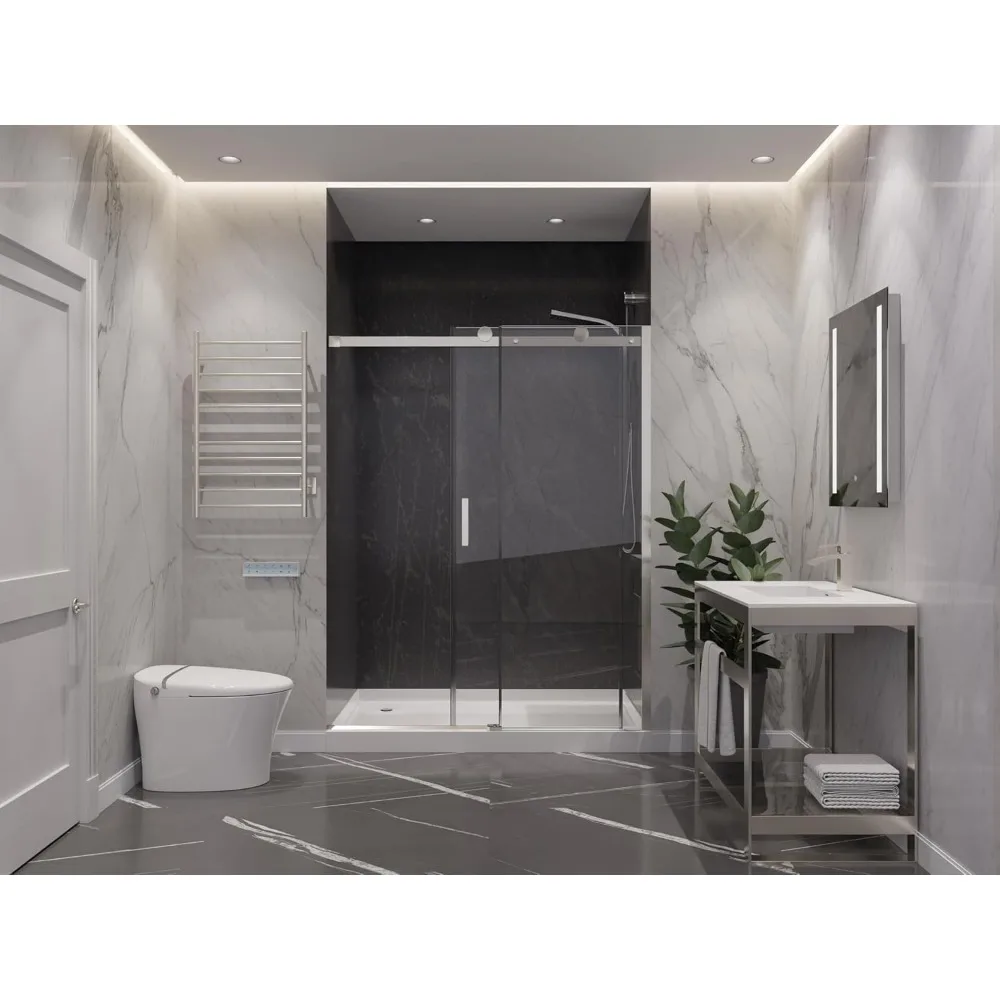 76" x 48" Frameless Shower Door in Brushed Nickel, Rhodes Water Repellent Glass Shower Door 6