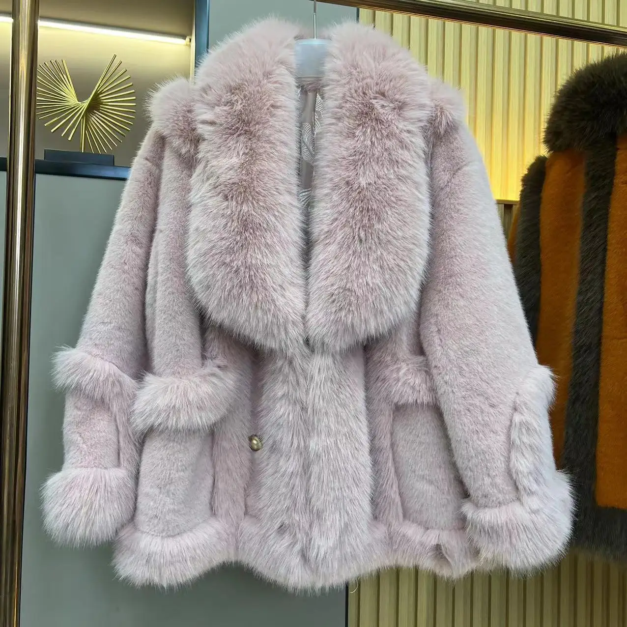 color fashion coat fur female winter new black and white lamb coat fur