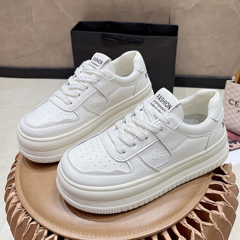 

Кроссовки женские из натуральной кожи, удобная дышащая обувь на платформе, на танкетке, повседневные белые