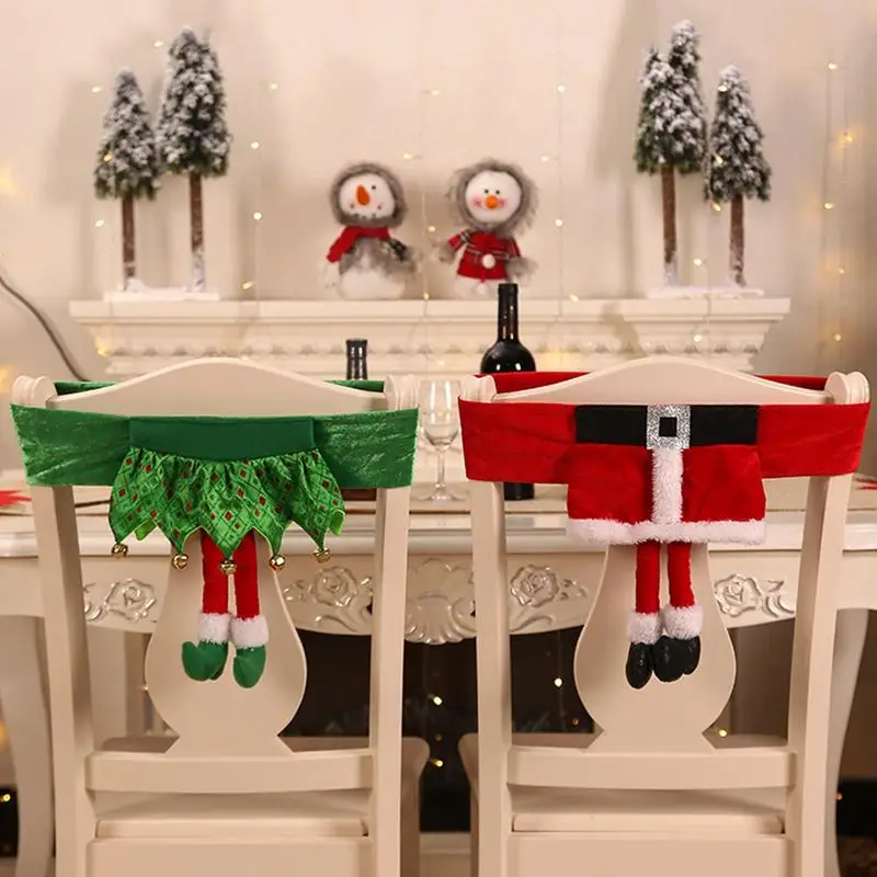 

Christmas Decoration Santa Claus Elf Chair Belt Cute Girl Skirt Chair Cover Merry Christmas Home Table Dinner Chair Back Decor