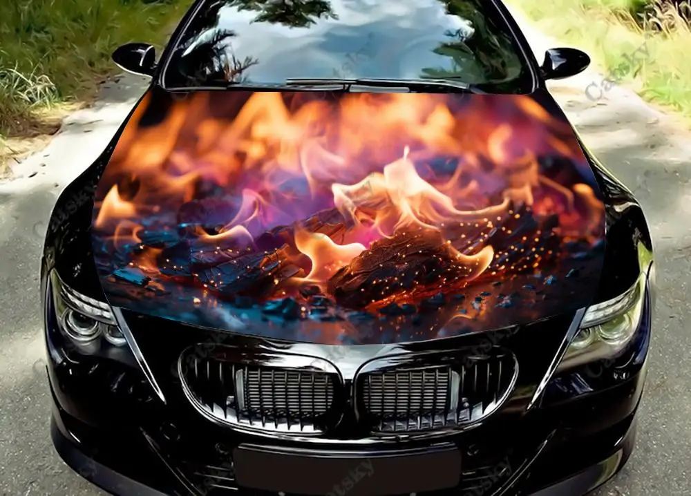 

Blue and Orange Flames Car Hood Vinyl Stickers Wrap Vinyl Film Engine Cover Decals Sticker on Car Auto Accessories