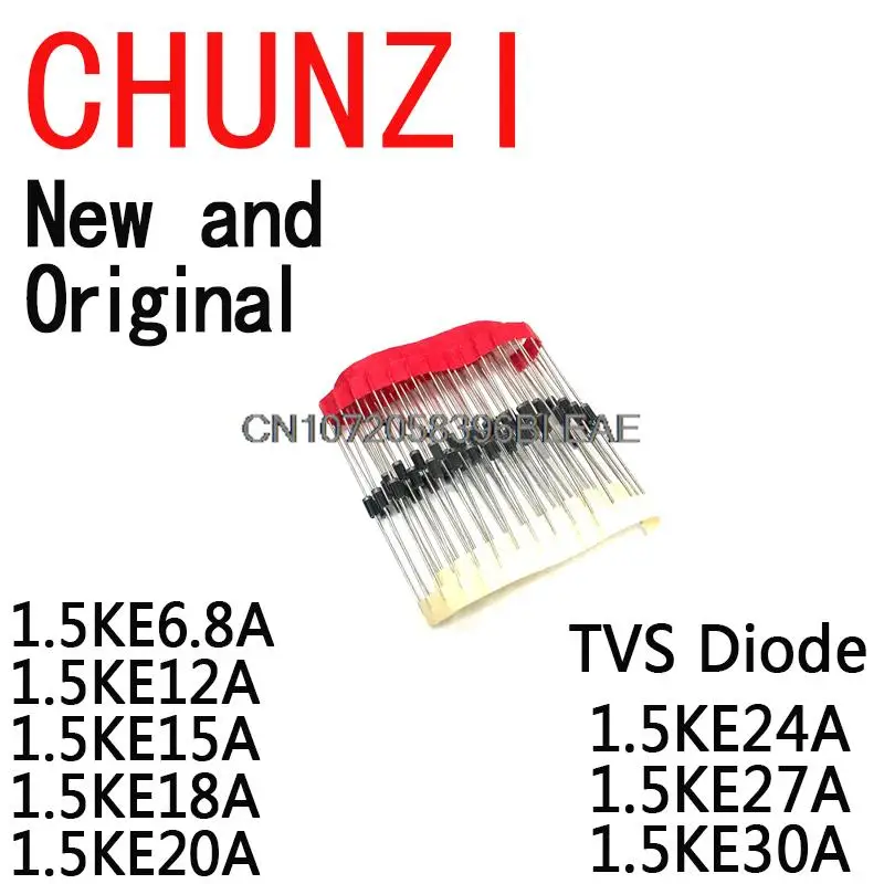 20 Diodi TVS 1.5KE - Vari Valori Da 6.8A A 30A - Per Protezione Da Sovratensioni - Ideali Per Circuiti Elettronici
