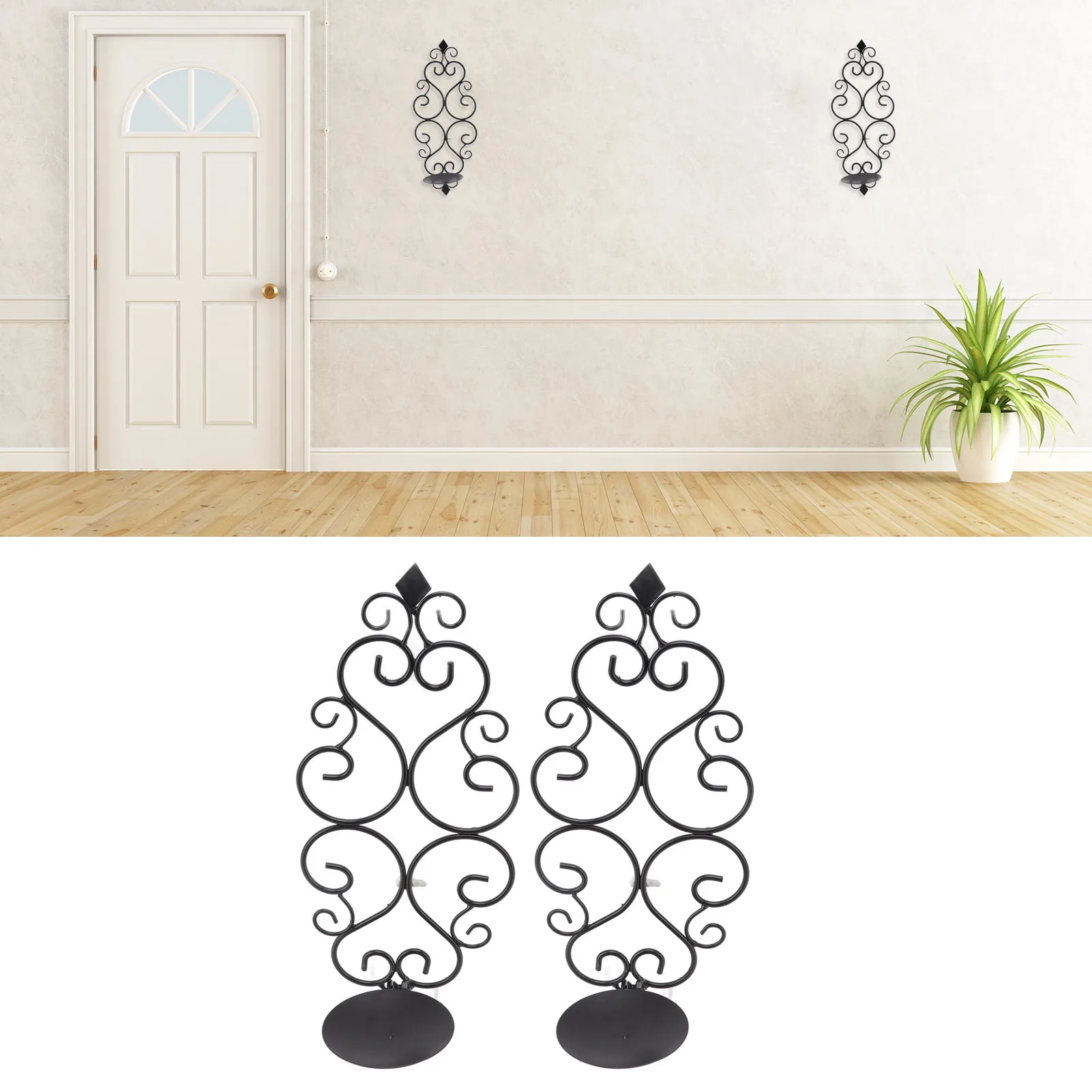 

2Pcs Candle Holder Exquisite Classical Style Black Iron Wall Mounted Candlestick For Home Living Room Bedroom Hallways