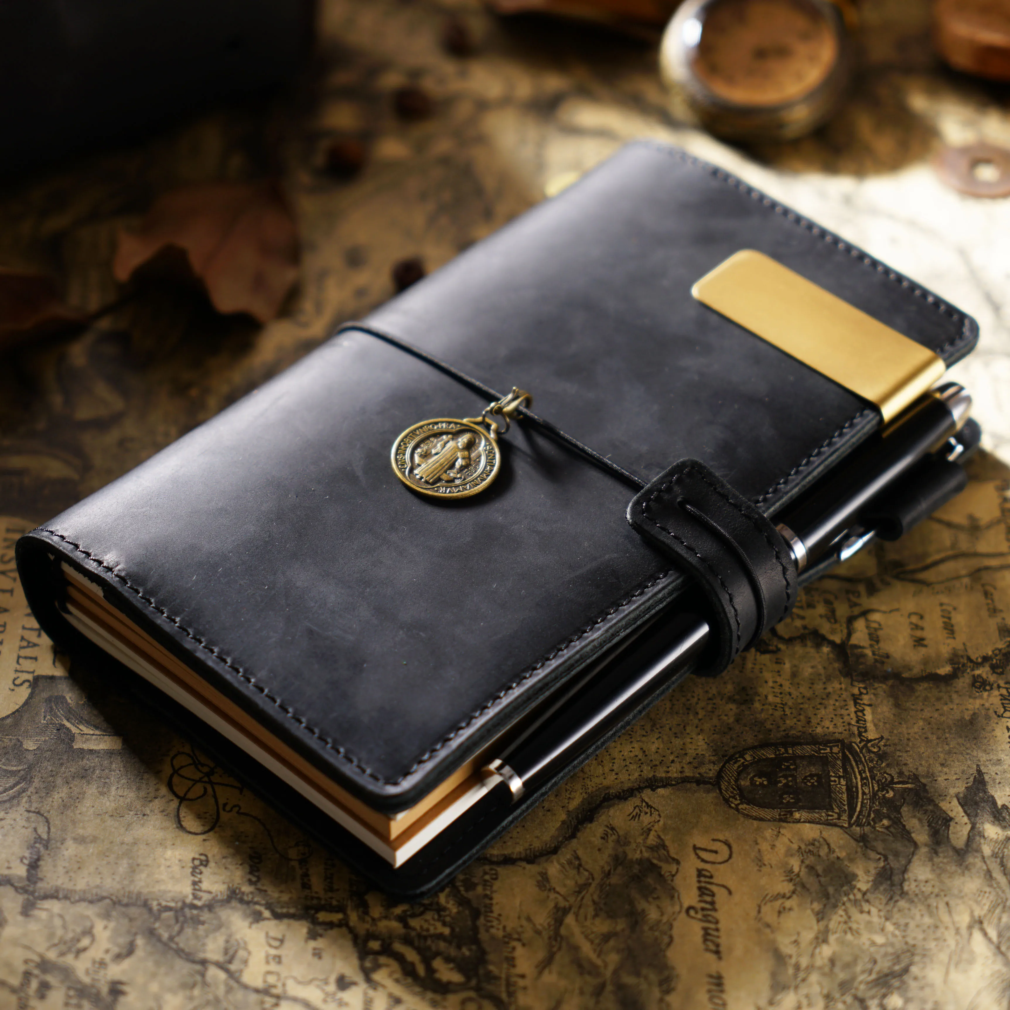 Vintage Leather Travel Journal - Handmade Refillable Portable Diary, Retro Brown
