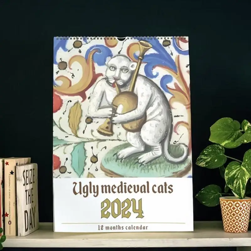 못생긴 고양이 2024 달력, 벽걸이 달력 플래너, 고양이 애호가의 일일 달력 일정 플래너, 집 장식
