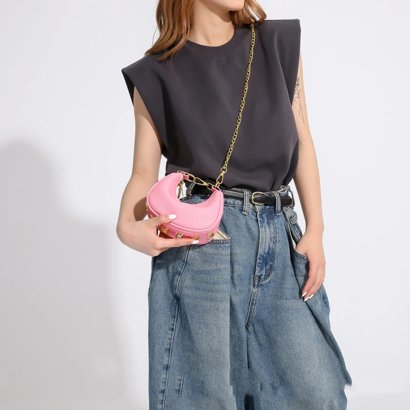 Mini Crescent Bag Girl Messenger Backpack Mini Purses and Handbags PU Leather Kids Crossbody Bag Small Coin Pouch Child Wallet 5