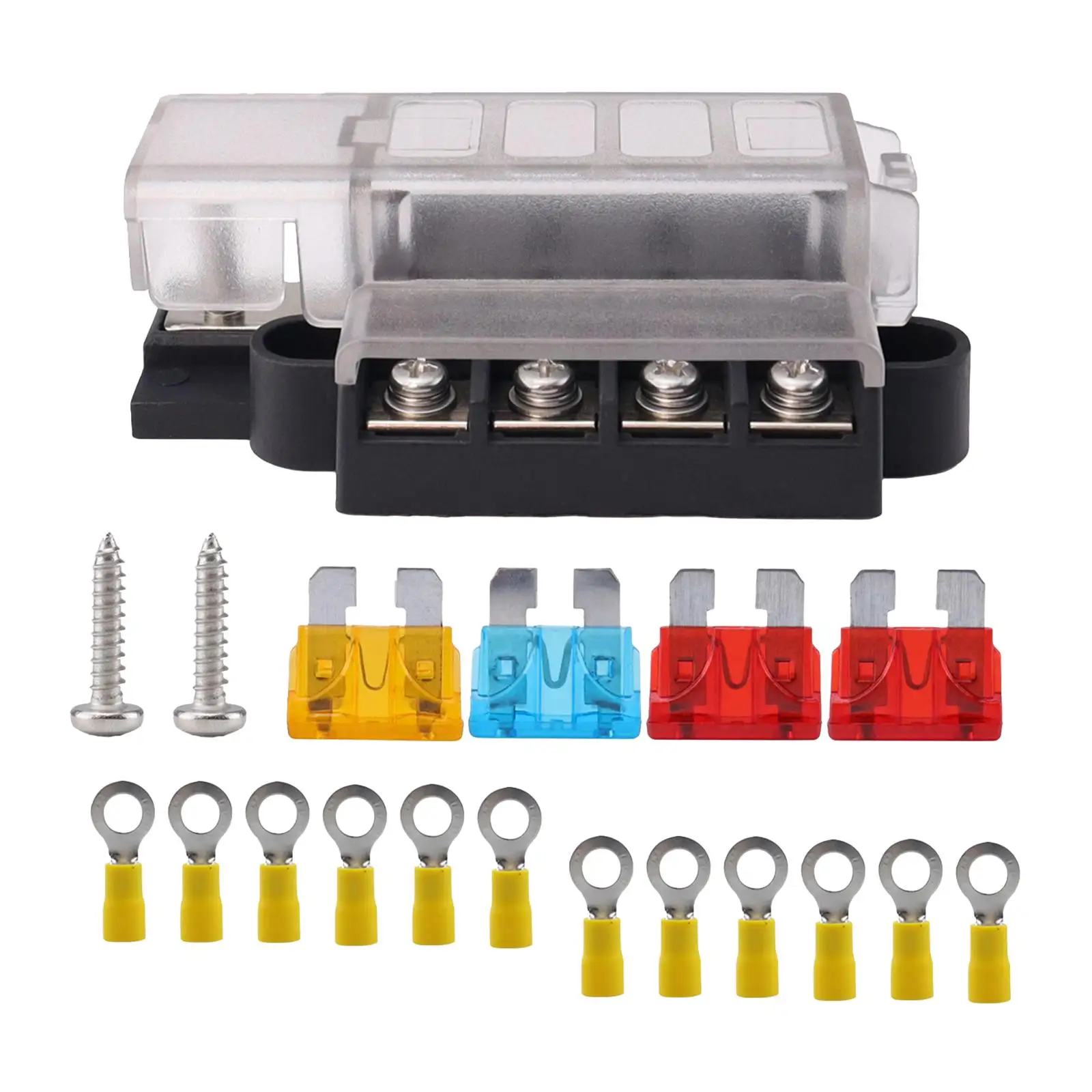 4 Circuit Fuse Box Waterproof 1 in 4 Out Assembly Replacement 100A 32V Blade