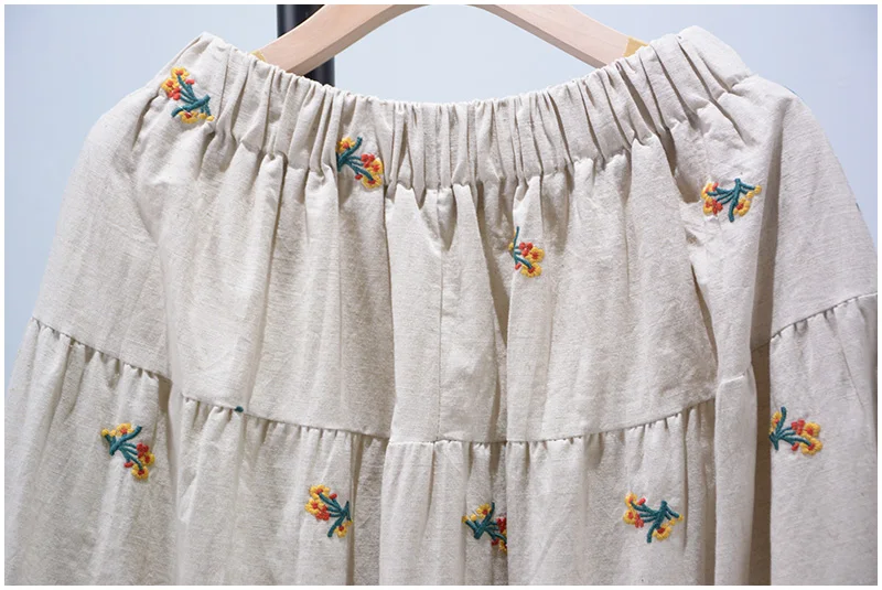 Spring Summer Japan Style Cotton Linen Skirt Elastic Waist Lace Stitching All-match Mori Girl Sweet Embroidery A-line Skirt silk skirt