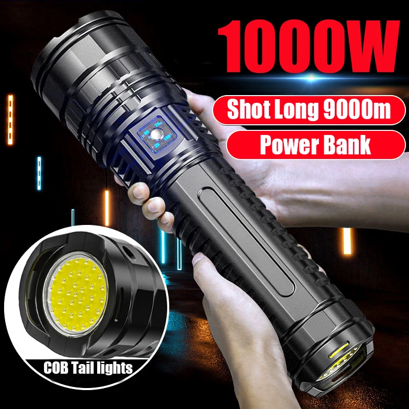 15000mah Built-in Battery 1000W Most Powerful Led Flashlights Tactical Flash Light Emergency Spotlights 4km Holiday Gifts