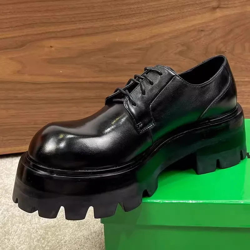 

Туфли мужские классические, натуральная кожа, на толстой подошве, для работы и свадьбы, деловые повседневные туфли дерби, в британском стиле, для увеличения роста, 7 см
