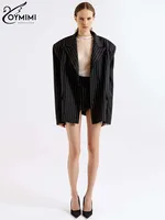 Oymimi Elegant Black Print Two Pice Outfits For Women Fashion Long Sleeve Single Button Blazers And High Waist Shorts Female Set - Image 3