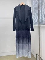 DEAT-معطف نسائي مطوي وفستان شرابة مقسم ، ستايل أنيق ، لون سادة ، قماش فضفاض نسائي ، جديد ، خريف ، 15KB4703 ، طقم 2 قطعة ، 2023 1