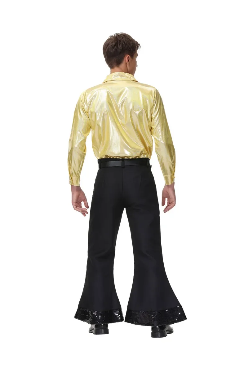 Men 60s 70s Retro Hippies Disco Costumes Cosplay Adults Night Club Hippies Dance Stagewear Outfits Halloween Party Dress Up - 6