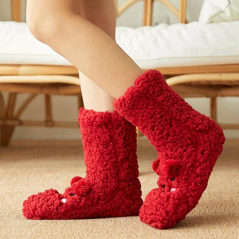 Winter Floor Socks Velvet Thicken Warm Coral Velvet Cute Socks Japanese-style Home Footwear Non-slip Socks New Year Gifts