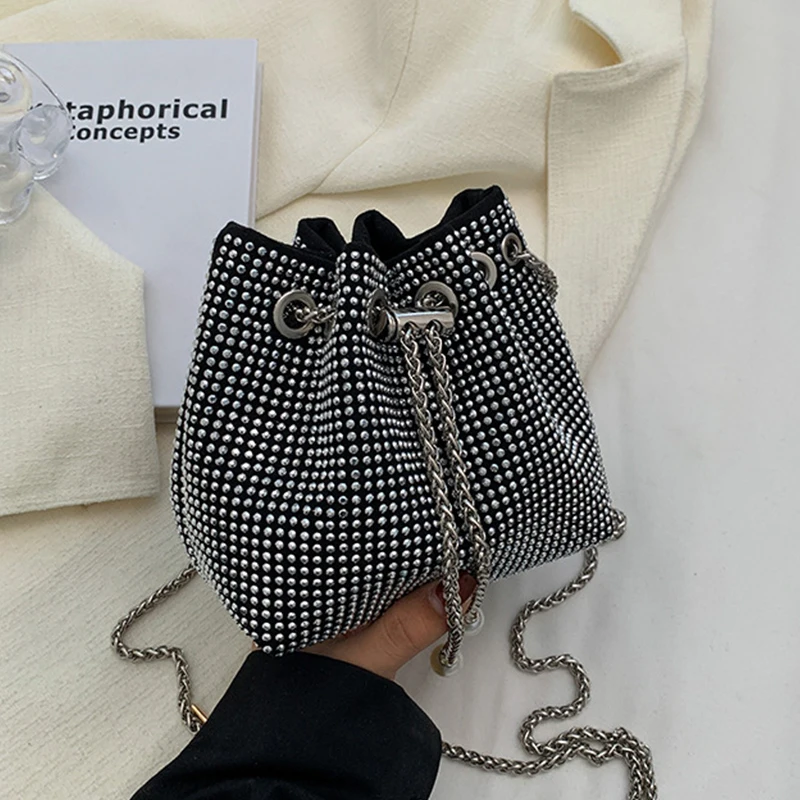 مشرق حجر الراين حقيبة الكتف للنساء ، سلسلة حقيبة ك...