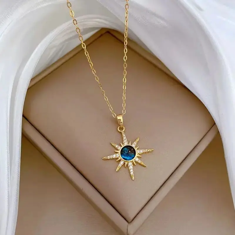 316L Stainless Steel Sun Pendant Necklace For Women Exquisite and Fashionable Planet Clavicle Chain Party Jewelry Gifts