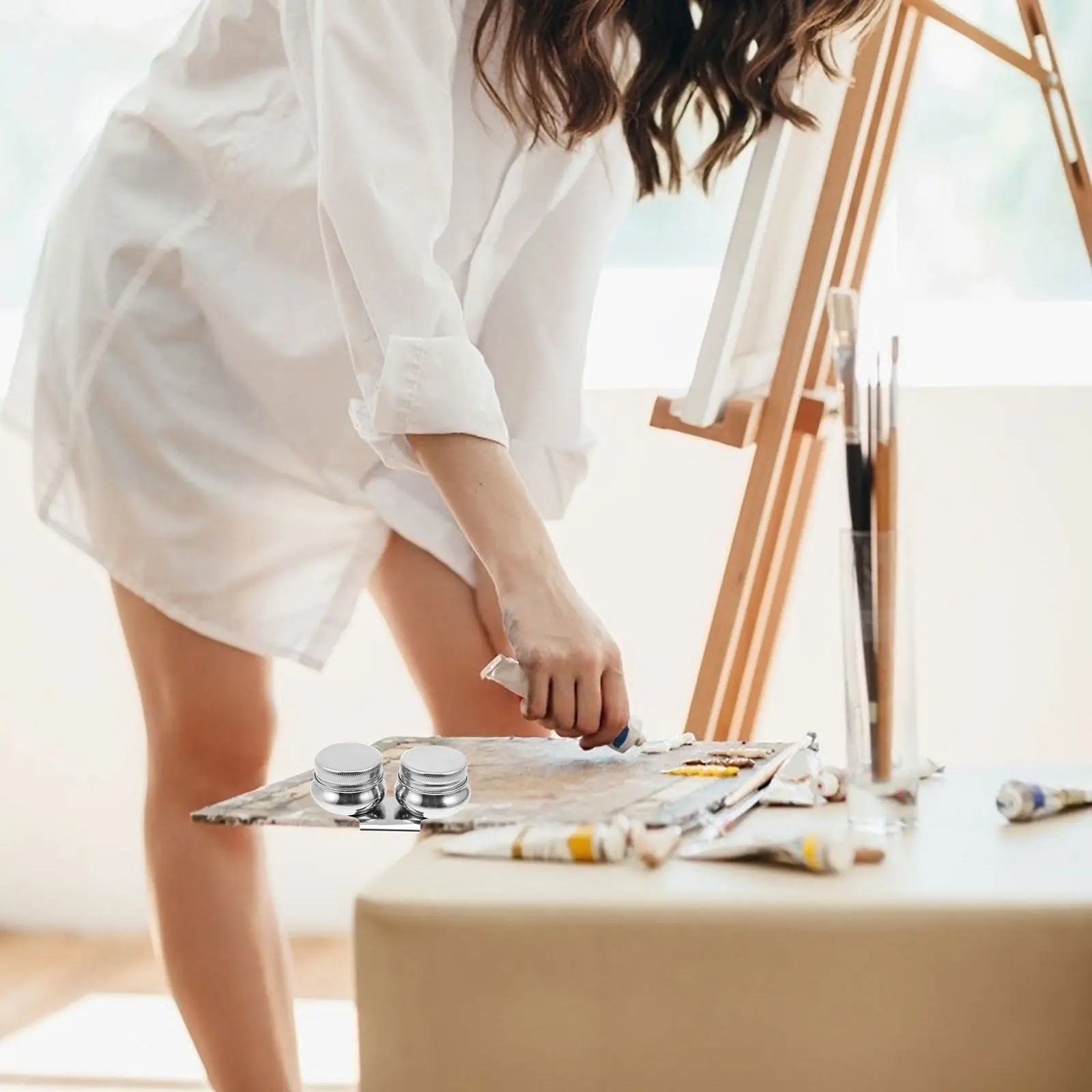 페인팅 브러쉬 세척용 냄비 스테인레스 스틸 서예 클리너 예술가를 위한 다용도 색상 혼합 용기 야외 그림 그리기