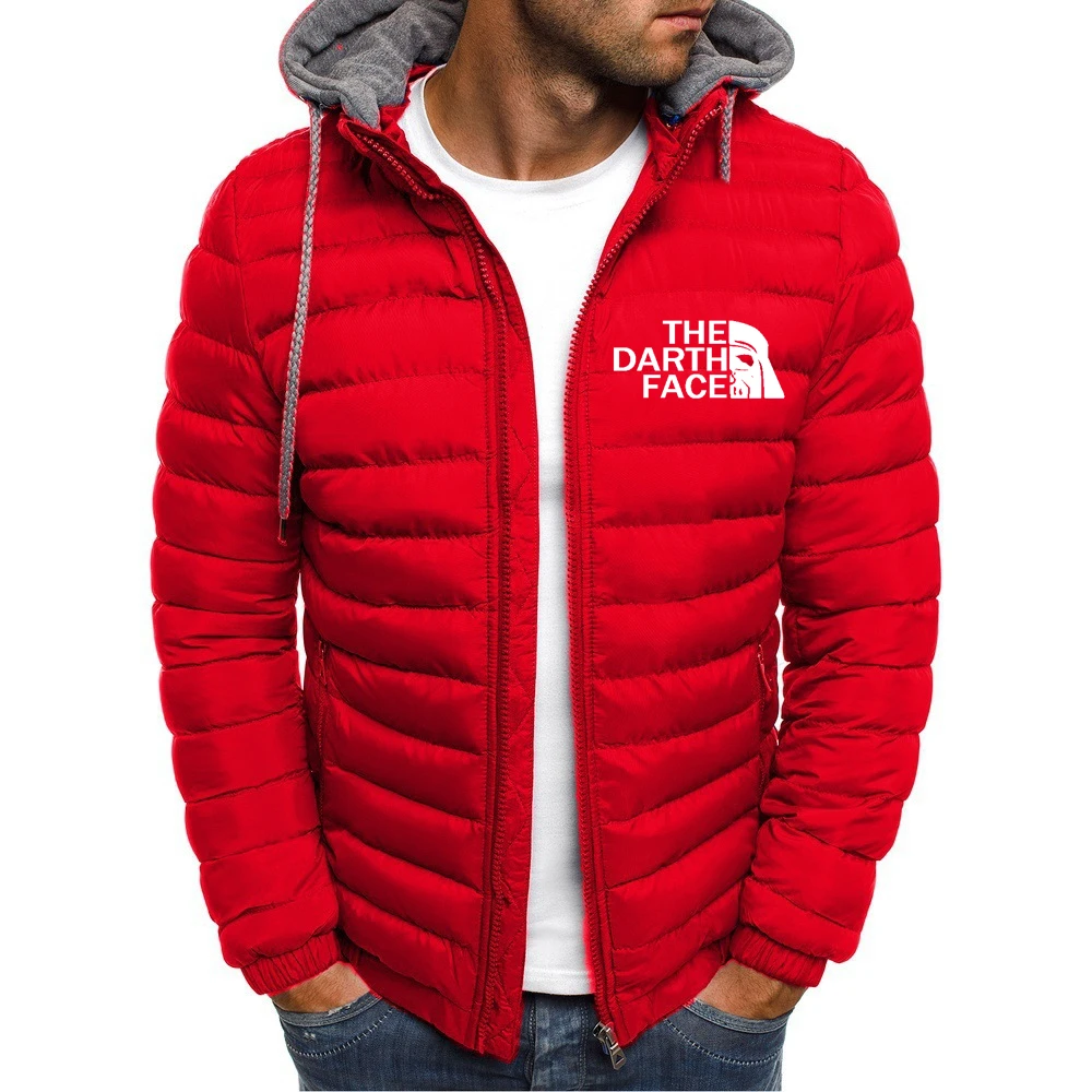

THE DARTH FACE Logo Print Men Down Jacket Customizable Logo 2023 Winter Trendy Style Down Hoodie Men Solid Color Zipper Jacket