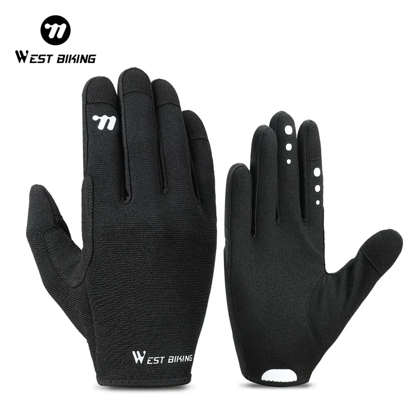 WEST BIKING Spring Autumn Full Finger Cycling Gloves Touch Screen Road Bike Breathable Gloves Men Anti-Slip Driving