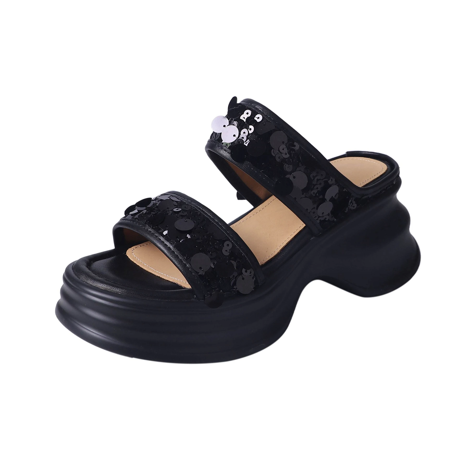 Krazing Pot Superstar Bling Peep Toe Slingback Summer Shoes High Heels Mules Casual Office Lady Elegant Platform Women Sandals