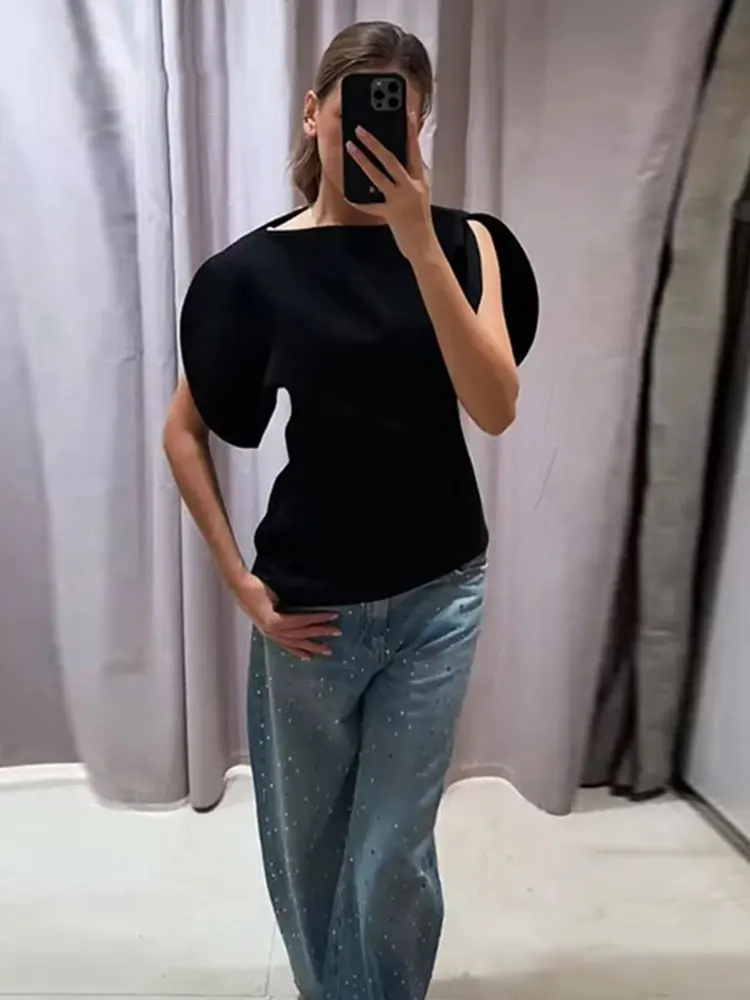 รูปสินค้า เสื้อเชิ้ตวินเทจคอโอ ผู้หญิง ดีไซน์ไม่สมมาตร