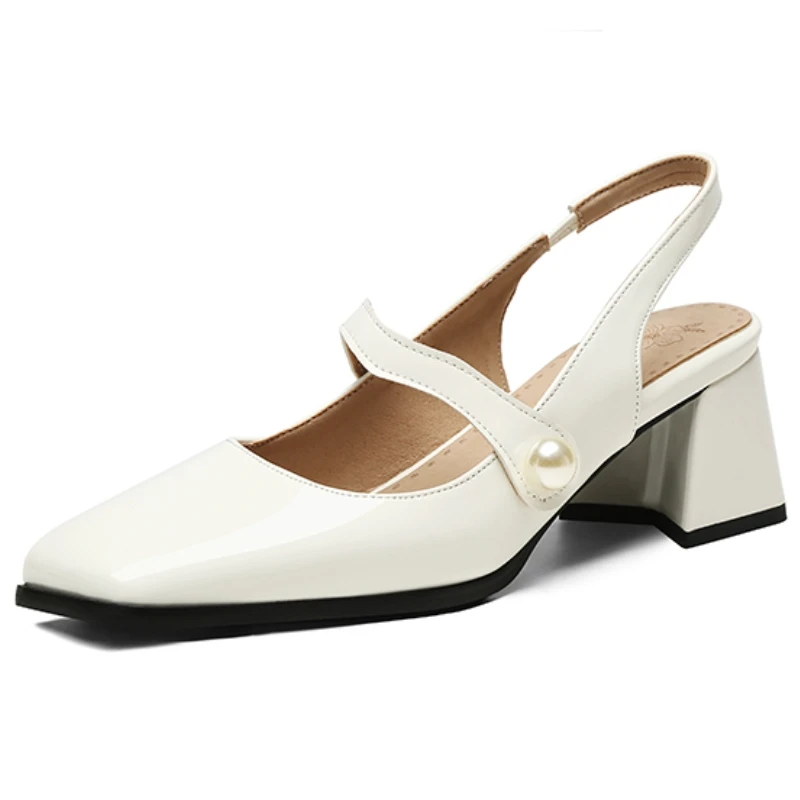 Elegant Slingback Sandals Women Summer Shoes Pink Black Silver Medium Heels Close Toe Office Party Shoes Female Large Size 45