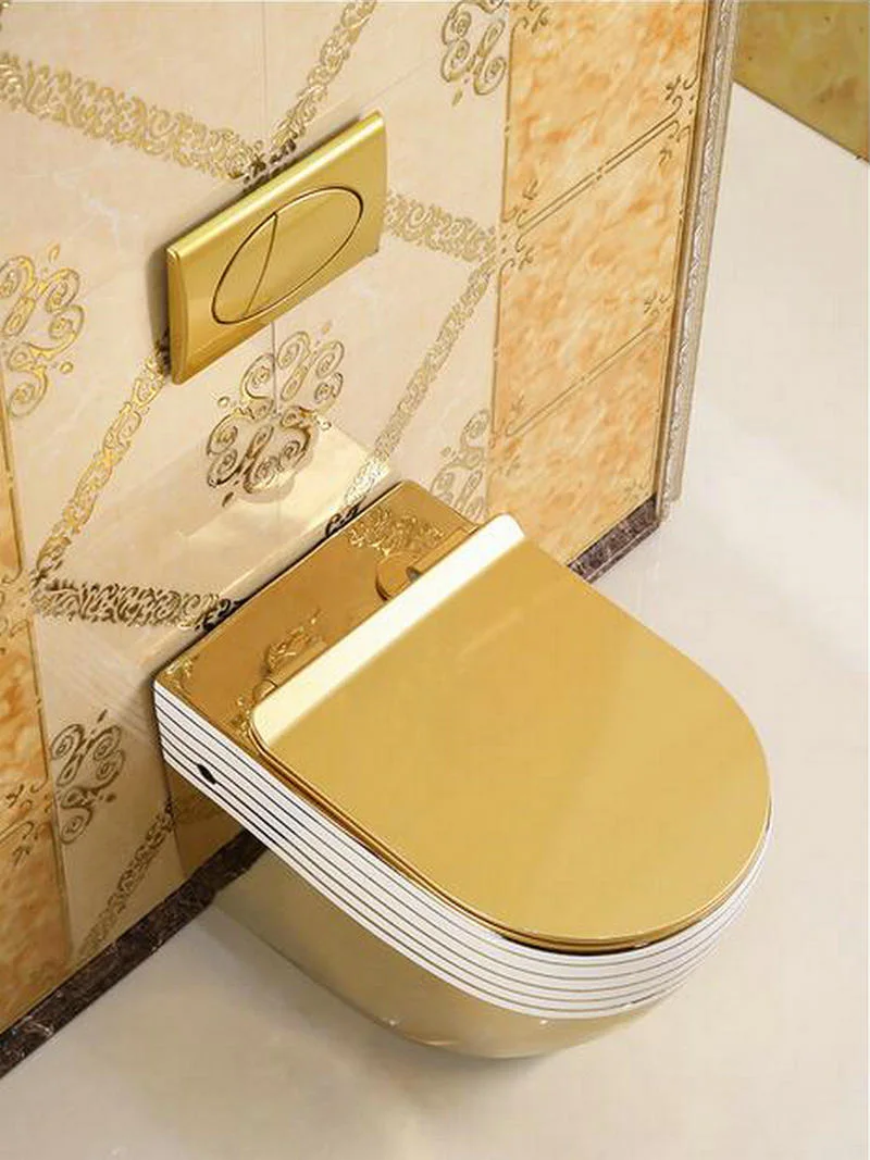 

Golden Artistic Wall Hang Toilet Closestool WC Pan P-Trap Toilet Wash Down Toilet Gravity Flushing Wall Hang Toilet