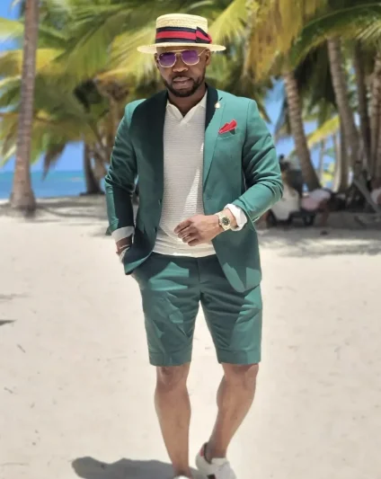 Green Men Suits With Short Pants Notch Lapel Summer Wedding Groom Wear Terno Masculino Slim Fit Blazer 2 Pieces Jacket+Pant