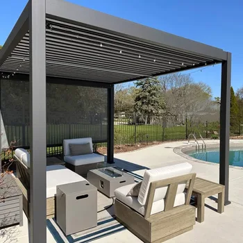 Gazebo con tetto rigido di vendita calda Telaio in lega di alluminio bianco nero Tetto con feritoia regolabile Pergola da balcone da giardino impermeabile resistente alla neve