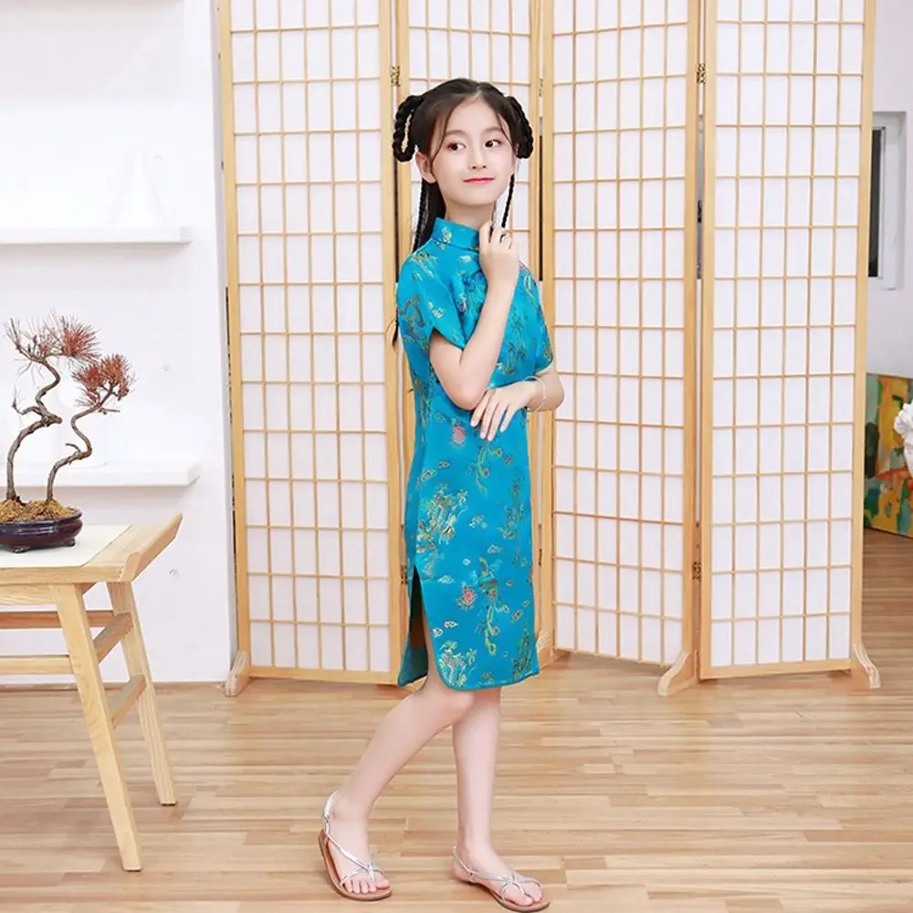 Pattern Autumn Comfortable Niche Design Silk Chinese Style Dress Kids Traditional Dress Qipao Girls Cheongsam Girls Skirt